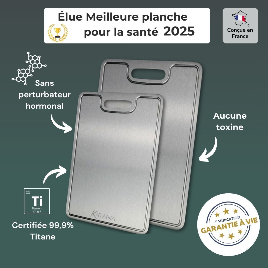 Planche à Découper En Titane Pur 100% - Double Face 25x35 Cm, Ultra Hygiénique Et Robuste Pour Viande & Légumes